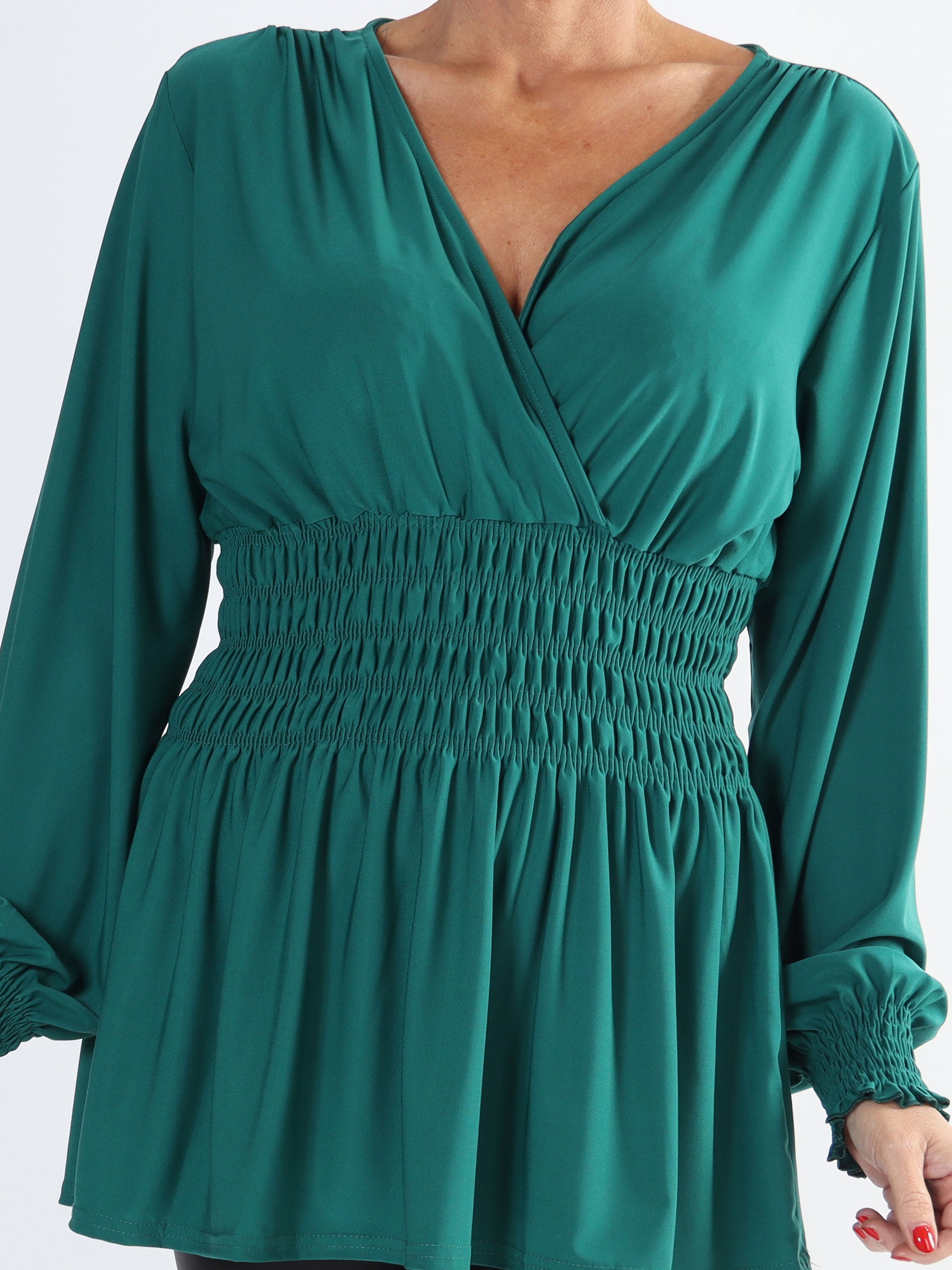 Pams Plain Shirt L/S - Plus size bluse i elastisk stof med lange ærmer